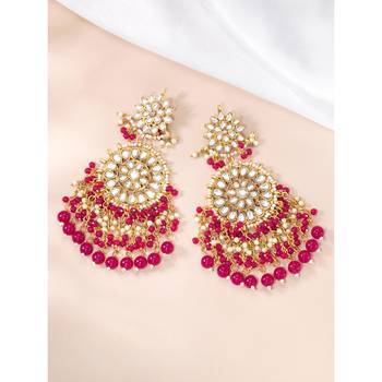 Elegant wear faux kundan studded drop dangle earrings with beaded 2