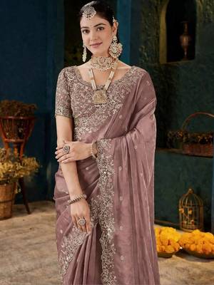 Mauve embroidered satin designer saree 4