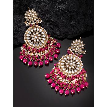 Elegant wear faux kundan studded drop dangle earrings with beaded 3