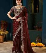 Maroon zari satin designer saree