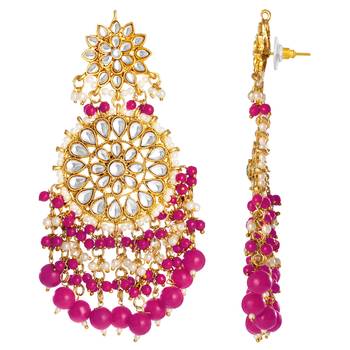 Elegant wear faux kundan studded drop dangle earrings with beaded 5
