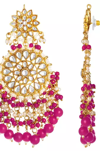 Elegant wear faux kundan studded drop dangle earrings with beaded