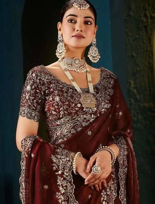 Maroon zari satin designer saree 4