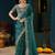 Teal paisley embroidered satin designer saree