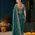 Teal paisley embroidered satin designer saree