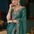 Teal paisley embroidered satin designer saree