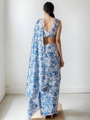 White floral poly chiffon saree 1