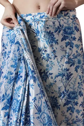White floral poly chiffon saree