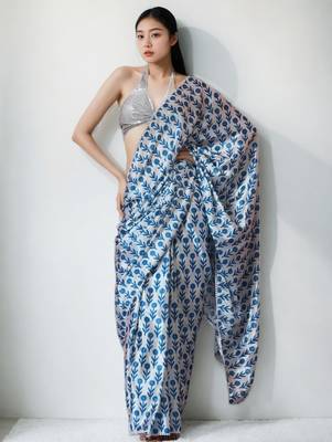 White floral poly chiffon saree 1