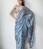 White floral poly chiffon saree