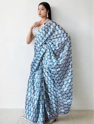 White floral poly chiffon saree 2