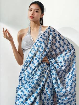 White floral poly chiffon saree 3