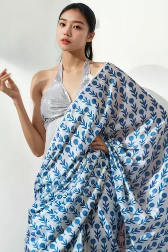 White floral poly chiffon saree