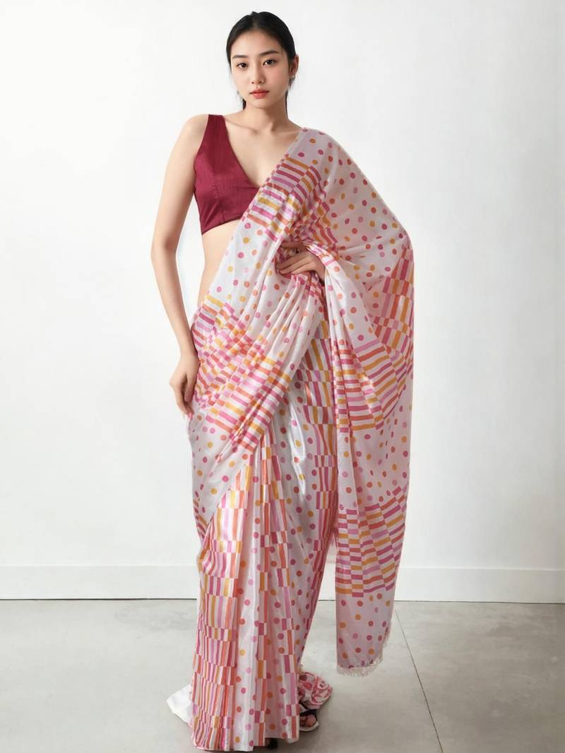 White poly chiffon saree