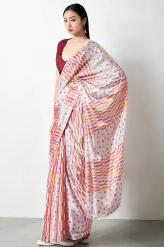 White poly chiffon saree