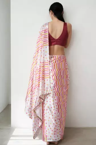 White poly chiffon saree