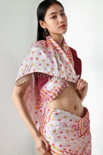 White poly chiffon saree