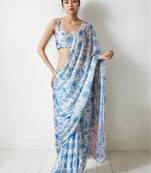 White floral poly chiffon saree