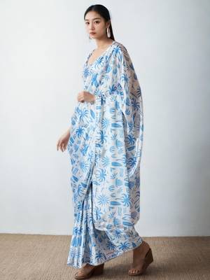 White floral poly chiffon saree 2