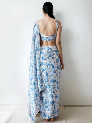 White floral poly chiffon saree 3