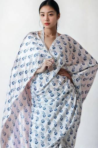 White floral poly chiffon saree