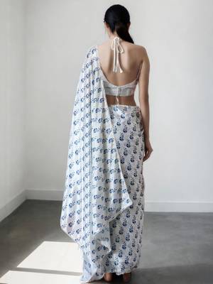 White floral poly chiffon saree 4