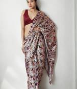 White floral poly chiffon saree