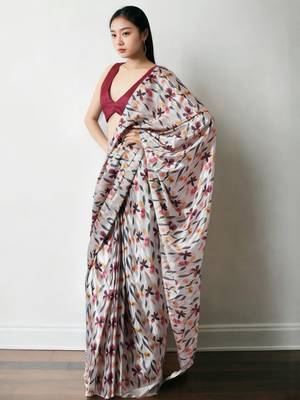 White floral poly chiffon saree 2