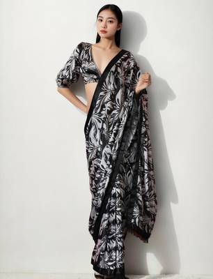 Black poly chiffon designer saree 1