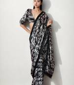 Black poly chiffon designer saree