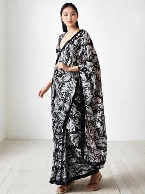 Black poly chiffon designer saree 2