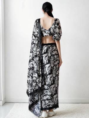 Black poly chiffon designer saree 3