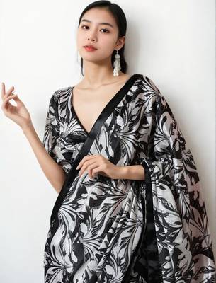 Black poly chiffon designer saree 4