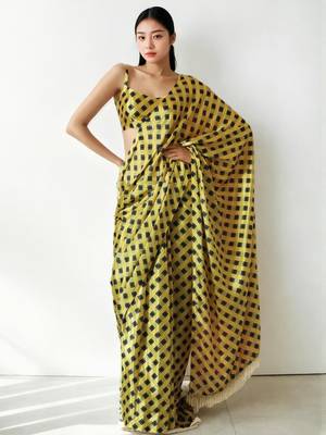 Yellow poly chiffon saree 1