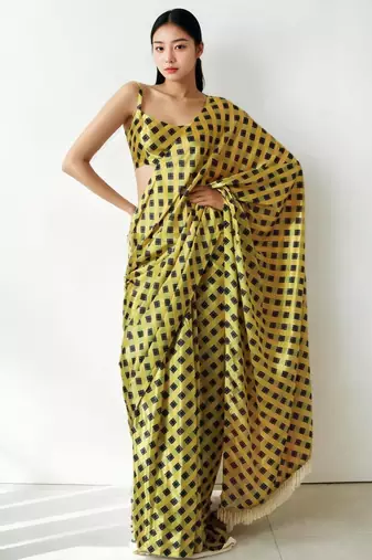 Yellow poly chiffon saree