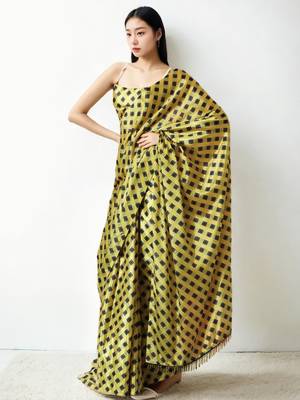 Yellow poly chiffon saree 2