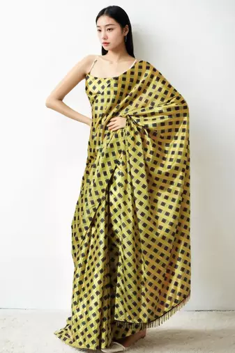 Yellow poly chiffon saree