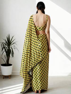 Yellow poly chiffon saree 3