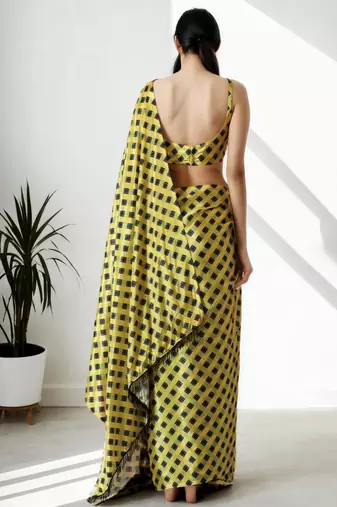Yellow poly chiffon saree