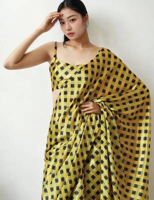 Yellow poly chiffon saree 4