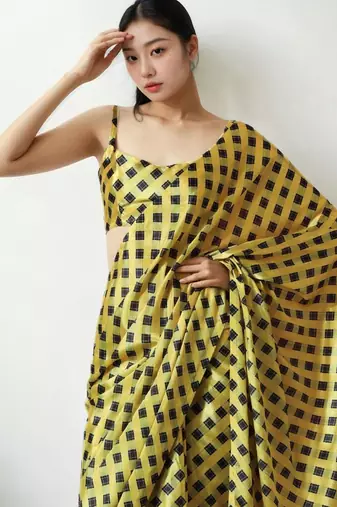 Yellow poly chiffon saree