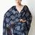 Navy blue floral poly chiffon saree