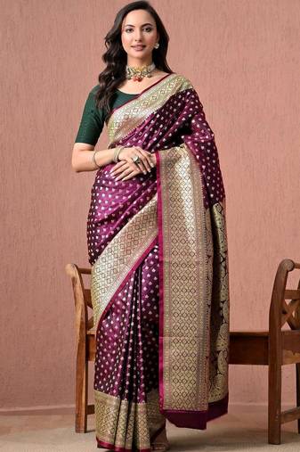 Purple ethnic motifs zari art silk heavy work banarasi saree