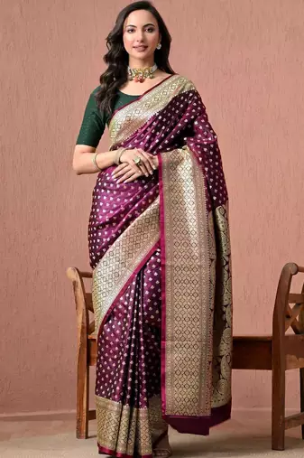 Purple ethnic motifs zari art silk heavy work banarasi saree