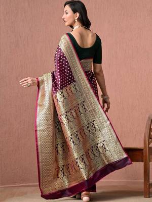 Purple ethnic motifs zari art silk heavy work banarasi saree 2