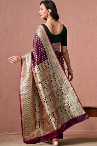 Purple ethnic motifs zari art silk heavy work banarasi saree