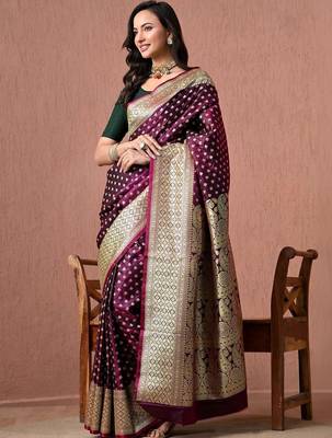 Purple ethnic motifs zari art silk heavy work banarasi saree 3