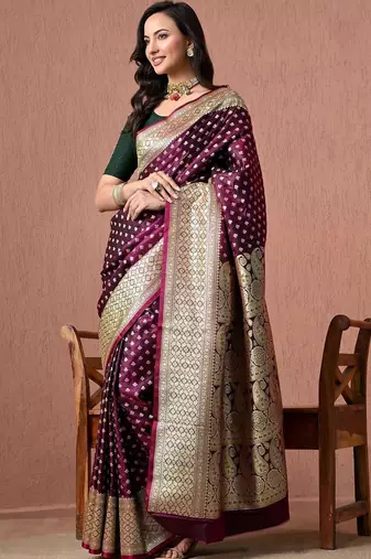 Purple ethnic motifs zari art silk heavy work banarasi saree