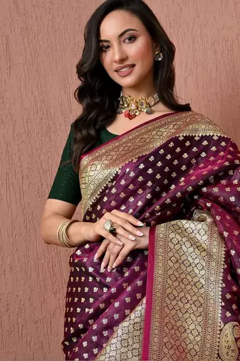Purple ethnic motifs zari art silk heavy work banarasi saree