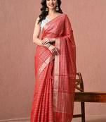 Red checked pure cotton handloom saree